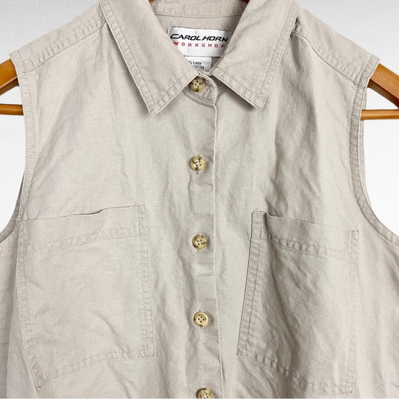 VINTAGE | Carol Horn Workshop Light Taupe Natural Linen Blend Sleeveless Shirt - Picture 5 of 8